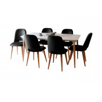 Manhattan Comfort 2-10155511020565 7-Piece HomeDock 62.99 Dining Set with 6 Selina Accent Velvet Chairs in Off White and Black